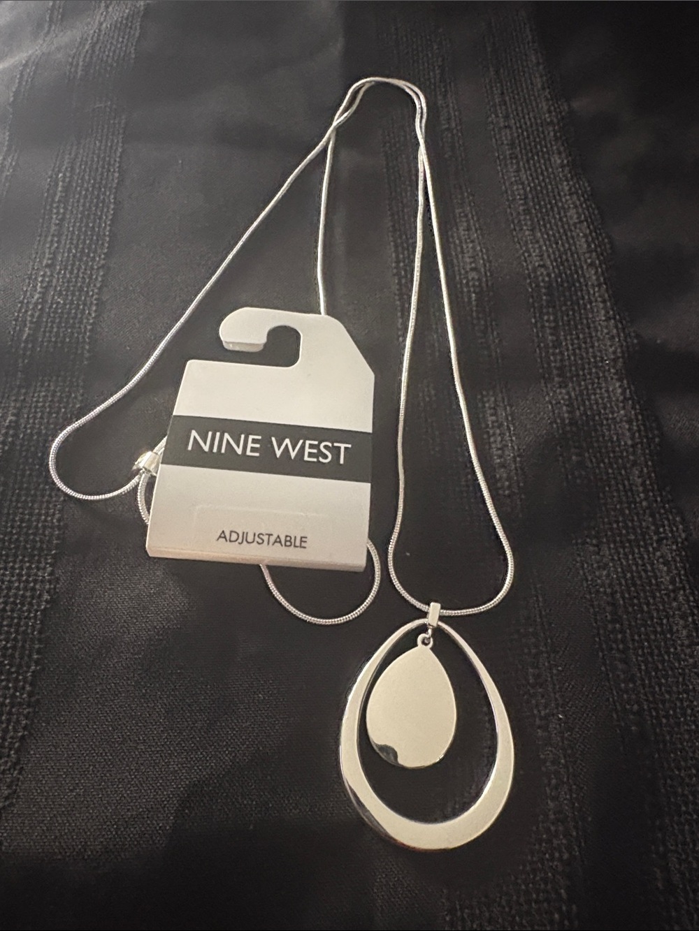 Nine West Silver Double Oval Teardrop Pendant Necklace